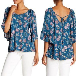 Bobeau Women Tie Back Flutter Sleeve Top Blouse